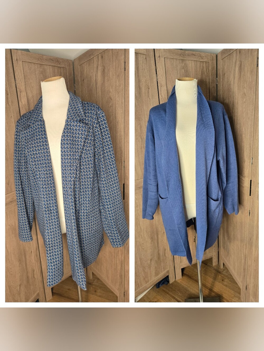 Chic Blue Geometric Open‑Front Cardigan – Free Fit Plus Size (2piece)